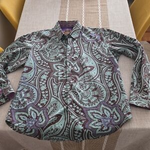 Robert Graham Men's Teal and Purple Paisley Shirt Size M